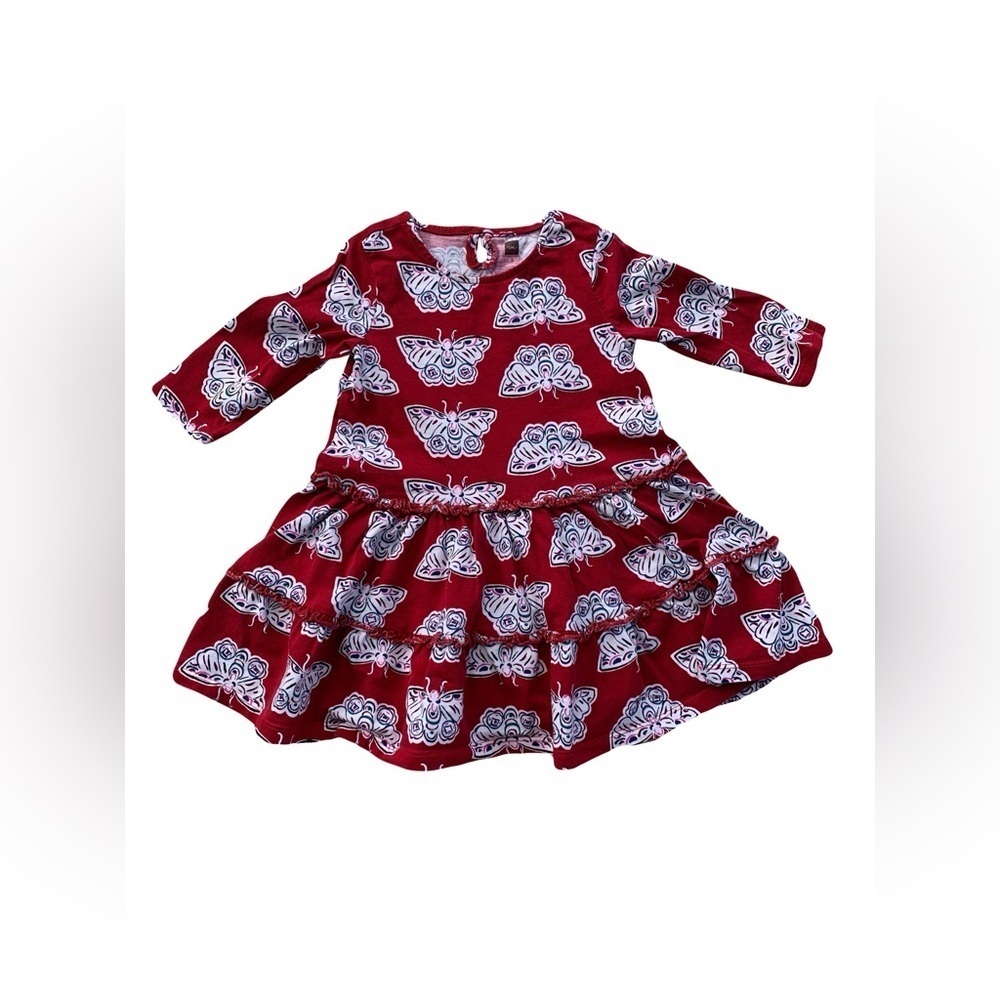 Tea Collection Size 3 Red Tiered Chinois Butterfly Winter Dress